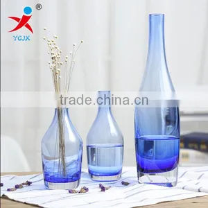 Sitting Room Glass Vase/transparent Blue European-style Crystal Bottle/creative Flower Arranging Hydroponic Household Act the ro thumbnail-1