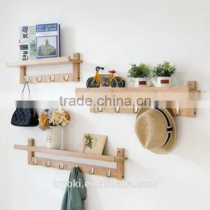 Entryway Wall Shelf With Metal Hooks Eco-friendly Bamboo Coat Rack thumbnail-1