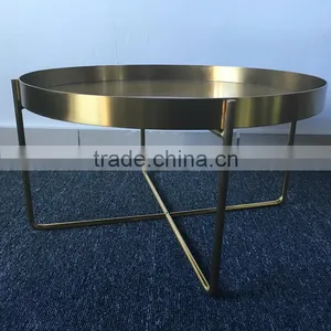 Round Shape Metal Iron Gold Color Folding End Side Table thumbnail-2