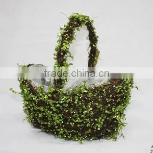 Wicker Flower Basket With Green Leafs thumbnail-1
