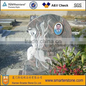 American Style Experienced Multi Red Granite Monument With Photo Pattern & Lilt Flower thumbnail-1