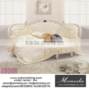 2050# Luxury Romatic Cream White Crystal Button European Rococo Style French Carved Round Bed Furniture Set thumbnail-1