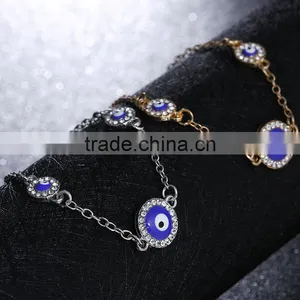 Round Rhinestone Evil Eye Bracelet Gold Chain Bracelet thumbnail-6