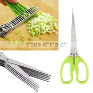 7.5"Professional Stainless Steel 5 Blades Kitchen Herb Scissors With Comb thumbnail-1