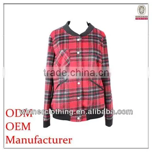 2015 New Designs Ladies' Loose-fitting Grid Yarn Dyned Windbreaker Jacket With Pocket thumbnail-1