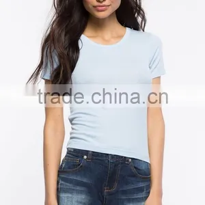 OEM Service Women Cheap Ribbed Knit Plain Slim Fit t Shirt thumbnail-1