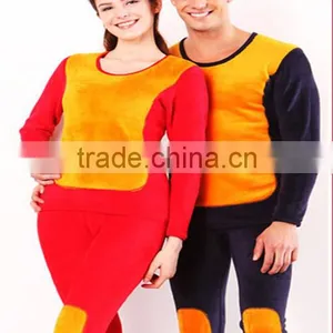 Custom Hot 2014 Women Men's Thermal Underwear Thickening Velet Fleece Warm Body Suit Couples O-neck Winter Long Johns Top+pant s thumbnail-1
