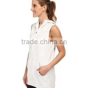 Women Vest Waistcoats With Hooded Sleeveless Half-zip Hoodie White and Gray Color thumbnail-1