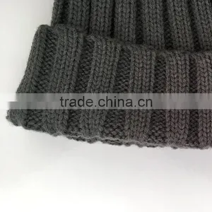 Myfur Dark Grey Knitting Hat for Adults With Real Fox Fur Pompom thumbnail-3