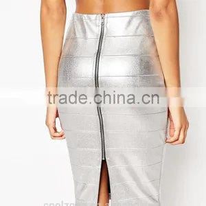 Hot Selling Metallic Foil Sexy Bodycon Pencil Skirt Design Lady Skirt thumbnail-4
