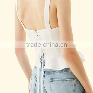 2017 OEM Girls Flounced Hem Cream Textured Corset Blouse Top thumbnail-4