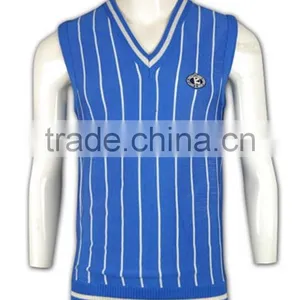 ISO9001/BSCI Manufature Blue 100% Cotton Embroidery Pattern Knitted Vests thumbnail-2