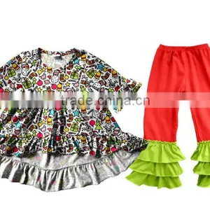 Hot Sale Christmas Boutique Children Lovely Ruffle Clothes Sets New Design Wholesale Girl's Outfits Usa thumbnail-3