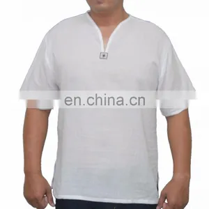 Men's V-Neck T-Shirt 100% Cotton Thai Hippie Shirt Beach Yoga Top thumbnail-4