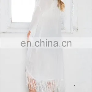 Wholesale Long Loose Cardigans White Fringe Kimono Women thumbnail-4