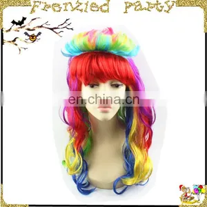 Fashion Women Rainbow Long Curly Wavy Party Wigs thumbnail-1