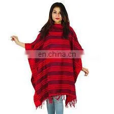 Indian Long Ponchos Poncho Plus Size Clothing Boho Gypsy One Size With Hood Women Ponchos Long Top Wool Blend Winter Sweater thumbnail-1