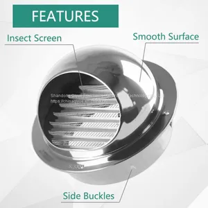 Stainless Steel Round Bull Nosed External Extractor Wall Vent Outlet Air Vent Grill Cover for Ventilation  thumbnail-3