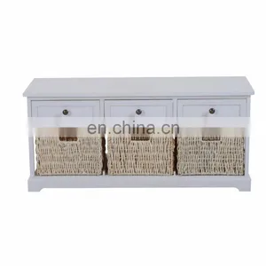 Indoor Wooden Long Storage Soft Bench With 3 Drawers thumbnail-5