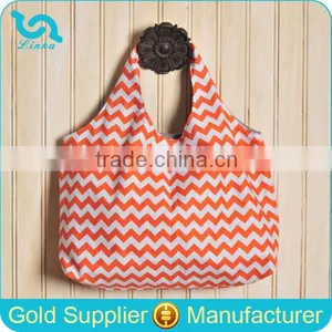 Custom Cheap Chevron Print Hobo Bag Orange Zig Zag Chevron Tote Bag With Magnetic Snap Closure thumbnail-1