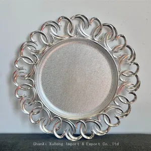 Events Wholesale Decorative Plastic Plates Wedding Sunflower Pattern Silver Charger Plates thumbnail-1