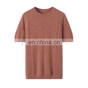 Solid Color Short Sleeve Women's Casual Knitted Cashmere Pullover Factory Customized Design Crew Neck for Spring Season thumbnail-1