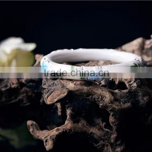 Czech Diamond Paved Enamel Famille Rose Porcelain Totoal Glazed Bangle Ceramic Clay Bracelet thumbnail-3