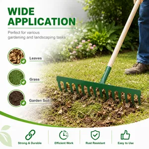 Garden Rake With Handle Garden Long Rake Garden Rake Lawn Steel Head Tool for Soil Leveling Planting Yard Work and Farm Garden Use thumbnail-1