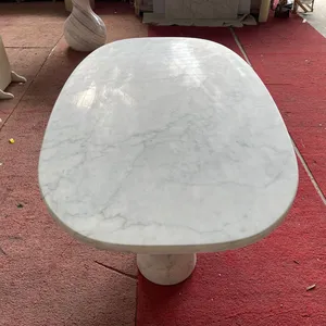 Modern Luxury Fashionable Design Style Carrara White Marble Stone Dining Table for Villa Apartment Hotel Dininig Room Furniture thumbnail-4