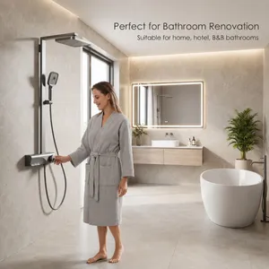 AT-S33 SUS304 Stainless Steel Wall Mounted Shower System With Rain Shower Hand Shower and Bottom Spout for Hotel Project thumbnail-2