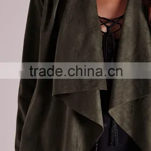 2015 Women Winter Short Waterfall Faux Suede Jacket thumbnail-6