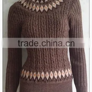 100% Wool Knitting Wear Long Sleeve Turtleneck Vintage Stretch Braid Women Sweater thumbnail-3