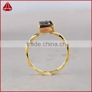 18k Yellow Gold-plated Base Metal Band Ring With Long Rectangle Rose Gold Druzy Stone thumbnail-5