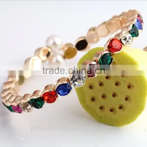 New Rose Gold Plated Colourful Diamond Austria Rhinestone Pearl Bangle Bracelet thumbnail-4