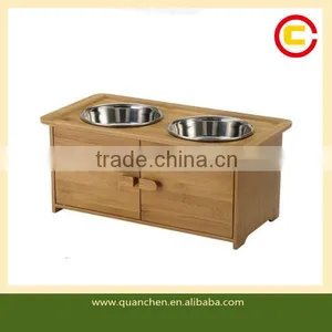 Personalized Bamboo Dog Bowls With Food Storage Cabinet thumbnail-1