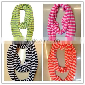 Color Striped Infinity Scarf Single Loop Scarf Stripe Jersey Knit for Men and Women thumbnail-1