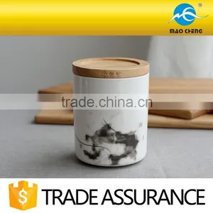 Household Ceramic Cannister With Wooden Lid thumbnail-4