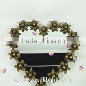 French Style Vintage Antique Heart Shape Decoration Metal Wall Mirror thumbnail-1