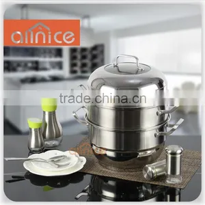 High Quality 28/30/32cm 2 Layers Stainless Steel Steamer Pot for Cooking With Aluminum Capsulated Bottom thumbnail-1