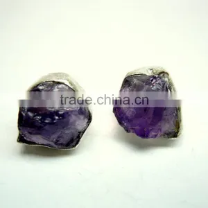 Amethyst Raw Gemstone 925 Sterling Silver Stud Jewelry, Rough Gemstone Stud Earrings thumbnail-1