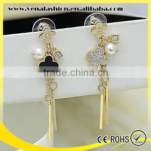 Long Tassel Hanging Mounting Fake Pearl and Diamond Earrings thumbnail-1
