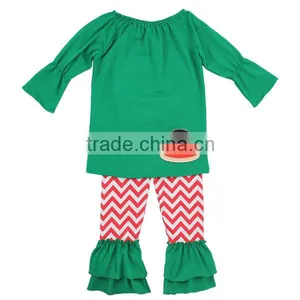 Kaiyo Children's Fall Boutique Clothing Santa Chevron Ruffle Sets OEM Service Christmas Kids Clothes thumbnail-2