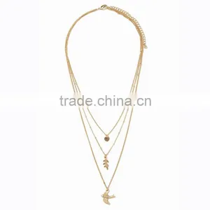 Korean Style Plain Peace Chain Gold Plated Thin Chain Round Sequin Olive Branch Bird Multi Layer Choker Necklaces For Students thumbnail-1