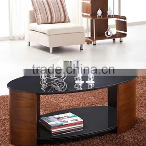 Oval Wood Home Furniture Coffee Glass Table S119 thumbnail-1