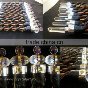 CRYSTAL FACETED LINGAM TWISTED WOODEN HEALING WAND thumbnail-1