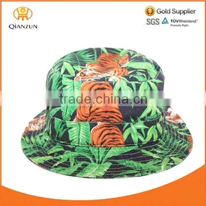 Full Printed Cheap Bucket Hats Forest Leaves Tiger Print Pattern Pretty Green Bucket Hat thumbnail-1