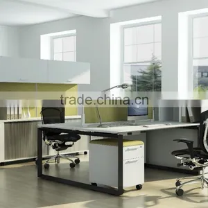 Competitive Price Flexible Design Office Table for 2 Person With Fabric Divider and Side Cabinet(DIA-series) thumbnail-1