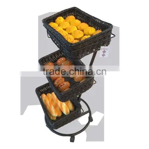 Top Sale Cheap Price 3 Tier Plastic Wicker Basket Fruit Vegetable Display Rack thumbnail-1