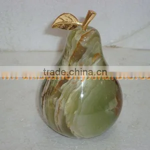 PAKISTAN SUPPLIER Natural Color KITCHEN AND DINING DECORATION ONYX PEAR WITH BRASS LEAF HANDICRAFTS thumbnail-5