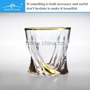 Bulk Hot Sale Golden Printing Twisted Shape Whiskey Drinking Glass Tumbler thumbnail-1
